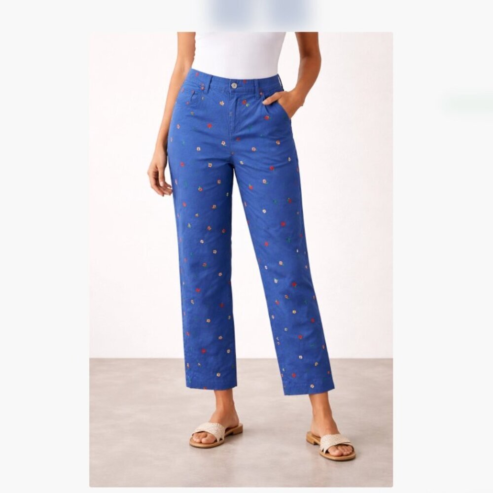 NEW D&Co Denim Floral Print Stretch Ankle Pants Pull-On Slim Fit